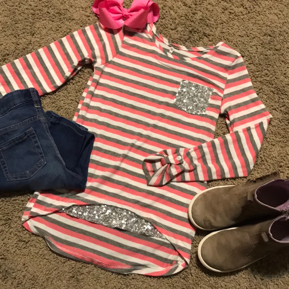 SOLD Striped Hi Low Glitter Blouse